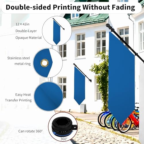Farm Stand Blank Flag with Pole Kit, 12x42 Inch Double-Layer Heavy-Duty 300D Polyester Banner, DIY Custom Sublimation Vinyl Flag for Garden, Yard, Events, or Outdoor Commercial Display (Blue) - Image 3