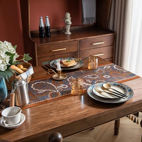 Vintage Floral Jacquard Table Runner with Multi-Color Tassels Luxury French Farmhouse Spring Table Runners Orange for Home Decor Dining Kitchen Living Room Coffee Tables 71" - Image 4