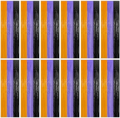ZATAYE 12 Pack Orange Purple Black Halloween Foil Curtain Decorations by ZATAYE