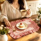 Whaline Vintage Red Cotton Placemats with Ruffle Stripe Kitchen Place Mats for Birthday Party Home Dining Table Decor, Set of 6, 14.5 x 19.7 in - Image 6