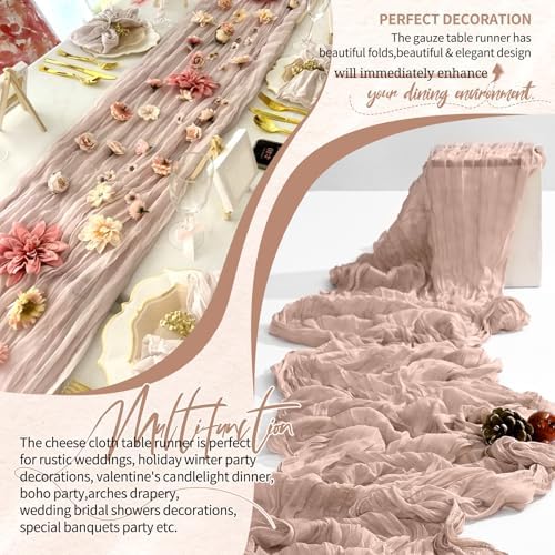 30 Pack Cheesecloth Table Runner 10FT Dusty Pink Table Runner Boho Gauze Cheese Cloth Table Runners Long Rustic Sheer Table Decorations for Wedding Party Baby Bridal Shower Birthday Holiday Home - Image 6