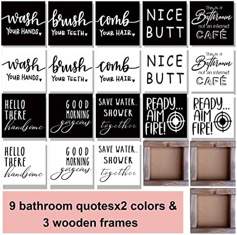 Funny Bathroom Signs Decor, Farmhouse Bathroom Decor with 9 Interchangeable Sayings, Rustic Accessories for Restroom Shelf Decor Sign for Kids Bathroom 6x6"，Black and White Restroom Decorations - Image 5