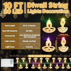 Glooglitter 20 ft 40 LED Diwali Diya String Lights, Colorful, 2 Styles - Image 2