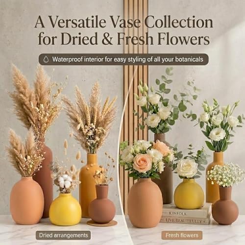 Ceramic Vase Set of 5, Neutral Modern Farmhouse Decorative Vases - Image 6