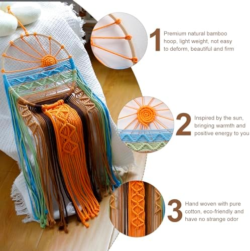 Artilady 2 Pack Macrame Hanging Tapestry Sun Wall Decor, Boho Dream Catcher - Image 3