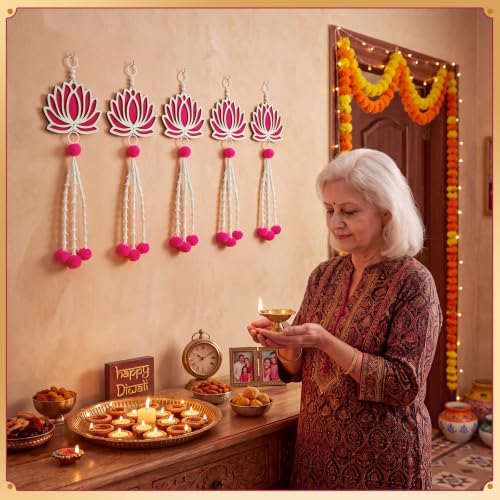 6 Pcs Lotus Hanging Decoration for Pooja Indian Ganpati Garlands Decor - Image 5