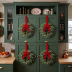 Barydat 12 Pcs 15" Mini Christmas Wreaths for Kitchen Cabinet with Long Bow - Image 3