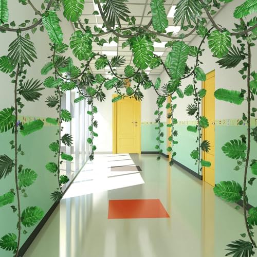 57Pcs Jungle Theme Party Decorations Fake Rattan Strands with Palm Leaves by Betylifoy