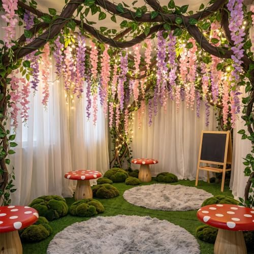 Enchanted Jungle Theme Decoration Set Artificial Purple Pink Wisteria Vines by Afniimyapt