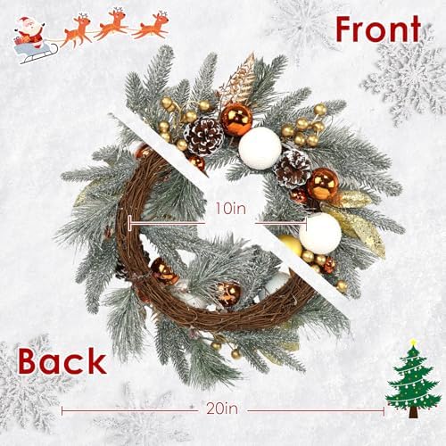 Christmas Wreaths for Front Door Decor Flower, 20" Winter Berries - Image 2