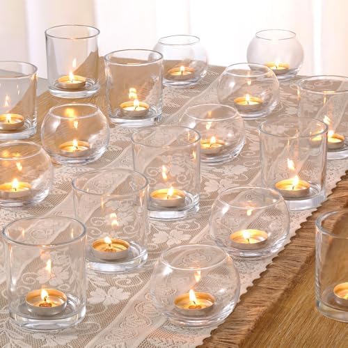 Volens 30pcs Assorted Clear Votive Candle Holders Bulk, Large Glass Votives by VolensLightUpYourLife