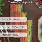 LFH Home Cotton Rich Cloth Salsa Napkin Set of 12 Washable Soft Durable Striped Table Napkins for Dining Wedding Daily Use Reusable Eco-Friendly Fabric Napkins (18x18)-Pink Multi Thanks Giving - Image 2