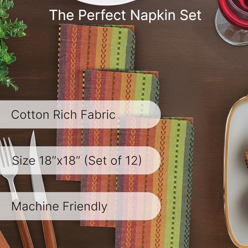 LFH Home Cotton Rich Cloth Salsa Napkin Set of 12 Washable Soft Durable Striped Table Napkins for Dining Wedding Daily Use Reusable Eco-Friendly Fabric Napkins (18x18)-Pink Multi Thanks Giving - Image 2