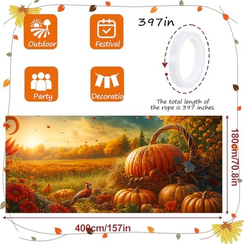 Fall Harvest Pumpkin Thanksgiving Garage Door Banner 6x13FT - Image 4