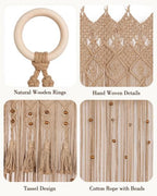BECHAEO Boho Macrame Beaded Curtain with Tassels, Brown 2 Panels 39" x 79" - Image 5