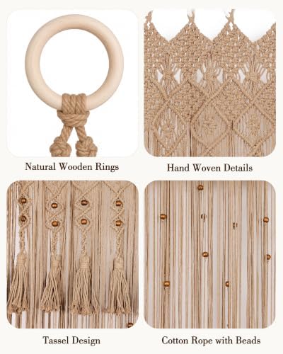 BECHAEO Boho Macrame Beaded Curtain with Tassels, Brown 2 Panels 39" x 79" - Image 5