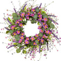 Summer Wreath for Front Door, 26 in Purple Daisy Wildflower by YUGALI