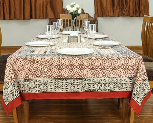 72x72 Inches Square Hand Block Printed Cotton Tablecloth, Red Black Floral Table Cloths Washable, Indian Table Linen for Halloween Christmas Outdoor Thanksgiving Gifts Home Decor Dinning Outdoor - Image 4