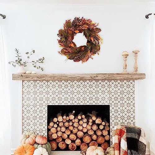 TEMPUS 20 inch Thanksgiving Wreath Magnolia Leaves with Pine Needle Yellow Berry Wreath for Front Door Harvest Festival Decor Window Wedding Autumn Outdoor Indoor Décor - Image 5