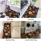 Boho Floral Kitchen Mat Set of 2,Modern Farmhouse Flowers Kitchen Rugs and Mats Non Skid Washable,Spring Summer Bohemian Kitchen Runner Rugs with Rubber Backing (Black 17"x47"+17"x30") - Image 6