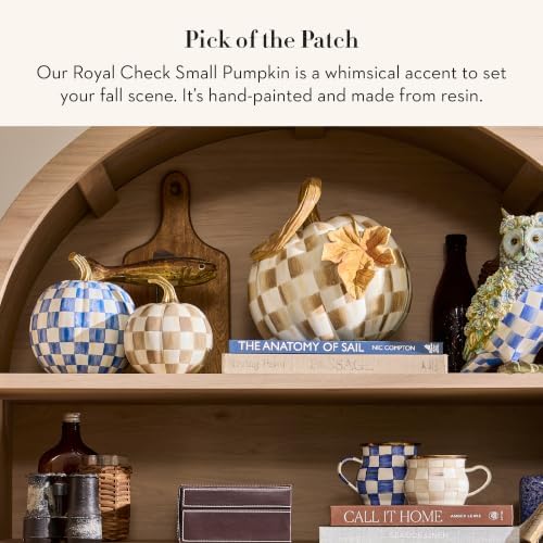 MACKENZIE-CHILDS Resin Pumpkin, Small, Blue-and-White Royal Check - Image 2