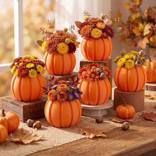 LemonRoad 6 Pcs Fall Pumpkin Vases Table Centerpieces, 3.93 x 3.93 x 3.15'' - Image 2