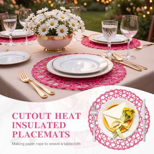 Threehoney Paper Braided Round Placemats, Set of 24, Rose Red, 13 in - Image 4