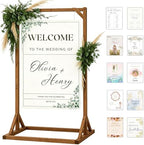 Wooden Welcome Sign Stand, Heavy Duty Adjustable Sign Holder Stand Wood Easel w/ Poster Design Templates for Wedding, Bridal Shower, Baby Shower, Birthday Party, 62" x 30" x 20" by Merrifete