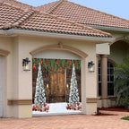 7x8ft Christmas Garage Door Decorations Christmas Barn Xmas Tree Christmas Ball Snowflake Garage Backdrop for Xmas Eve Holiday Outdoor Wall Decor Winter Holiday Background Sign for Garage Door - Image 4