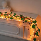 Zeyune 6 ft St. Patrick's Day Garland with Lights Green Shamrock String Lights Artificial St. Patrick's Day Clover Wreath Decorations for Home Mantel Table Wall Irish Party Decor - Image 3
