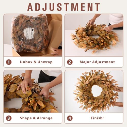 26" Fake Fall Eucalyptus Wreath with Berry for Front Door Decor(Orange) - Image 6