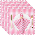 SmoothNovelty 24 Pack Buffalo Plaid Cloth Napkins 18x18 Inch Checkered Cloth Napkins Scalloped Soft Cotton Table Mat Washable Reusable for Dinner Wedding Holiday Birthday Parties (Classic,Pink) by SmoothNovelty