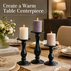 Matte Black Pillar Candle Holders Set of 3-10", 8", 6”H Candlestick Candle Holders Stand, Home Coffee Table Decor Decorations Centerpiece for Dining/Living Room - Image 3