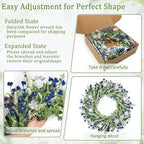 26" Floral Wreath, Artificial Spring Wreaths for Front Door, with Wildflower Portulaca Flowers, Indoor Outdoor Porch Window Wall Home Decor for Valentine’s Day Easter, Summer & Wedding Blue - Image 3