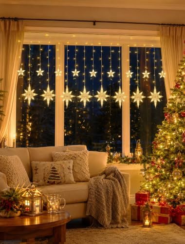 126 LED Star Icicle Lights,7.8ft Window Curtain Lights Plug in - Image 3