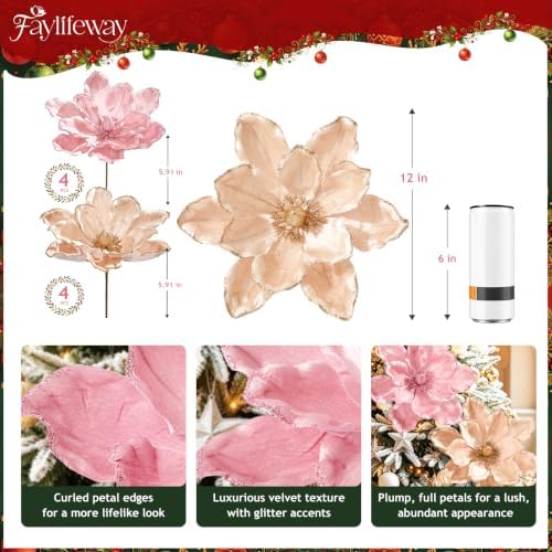 8PCS Large Christmas Magnolia Flowers for Christmas Tree Wreath - Image 2