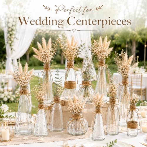 Glass Bud Vases Set of 10 for Flowers, Clear Small Vases with Jute Rope - Image 5