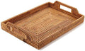 YANGQIHOME 17" Handwoven Rattan Serving Tray with Handles – Rectangular Wicker Tray for Coffee Table, Breakfast, Drinks, Fruit, Snacks, Ottoman & Kitchen Counter Decor,(Rectangular XL) by YANGQIHOME