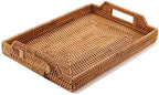 YANGQIHOME 17" Handwoven Rattan Serving Tray with Handles – Rectangular Wicker Tray for Coffee Table, Breakfast, Drinks, Fruit, Snacks, Ottoman & Kitchen Counter Decor,(Rectangular XL) by YANGQIHOME