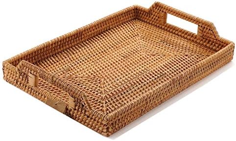 YANGQIHOME 17" Handwoven Rattan Serving Tray with Handles – Rectangular Wicker Tray for Coffee Table, Breakfast, Drinks, Fruit, Snacks, Ottoman & Kitchen Counter Decor,(Rectangular XL) by YANGQIHOME