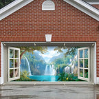 6x13 FT Window View Waterfall Garage Door Banner -Tropical Rainforest Scenic Backdrop, Large Indoor Garage Door Cover,Nature Landscape Decoration for Home Yard,Patio,Holiday Party by FOREVERQUEEN
