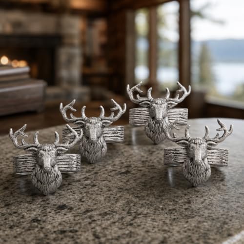 Arthur Court Elk Head Napkin Rings - Rustic Metal Set of 4 for Lodge Decor, Thanksgiving & Holiday Dining - Image 2