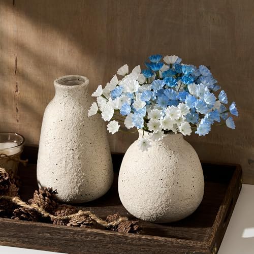Ceramic Vase Set of 2 for Home Decor, Handcrafted Sesame Dot White Rustic Terracotta Vases, Vintage Farmhouse Decor, Minimalist Decorative Vases for Table Centerpiece Fireplace Nightstand Decoration - Image 5