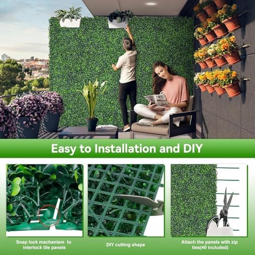 Artificial Boxwood Roll,60x160 in(67 sqft) UV-Anti Faux Ivy Grass Wall - Image 4