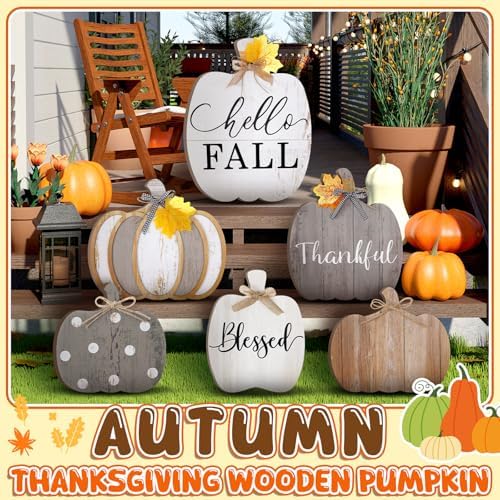 Moucuny Set of 6 Outdoor Fall Decoration for Home Porch, Farmhouse Pumpkin - Image 2