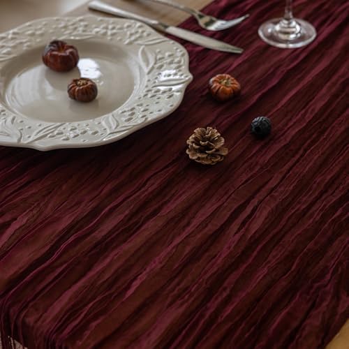 6Pcs Burgundy Cheesecloth Table Runner 120 Inches for Christmas Decorations - Image 5