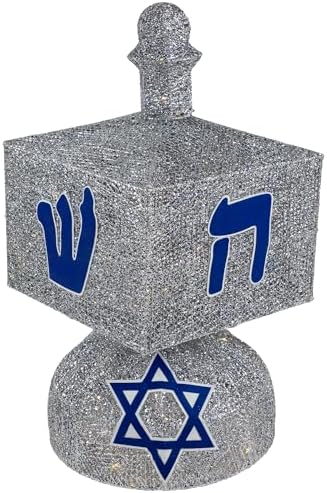 LED Lighted Hanukkah Dreidel Outdoor Decoration - 37" - Clear Lights - Silver - Image 3