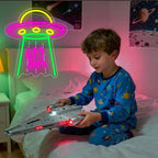 Cat Neon Sign, UFO Cat Spaceship Space Travel Led Neon Light Signs Cat Night Lamp for Astronomy Game Room Man Cave Party Decorations Bedroom Birthday Gift USB Powered(14.4” x 12.6") - Image 2