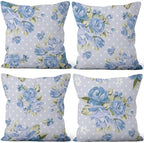 Sky Blue Flower Throw Pillow Covers 24"x24" Set of 4, Countryside Floral Sofa Cushion Cover for Chair Couch Bed Living Room Office Car Garden Patio Farmhouse Indoor Outdoor Decorative by VieSavaran