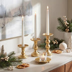 Vesici 12 Pcs Candlestick Holder Plate Stand, Gold - Image 4